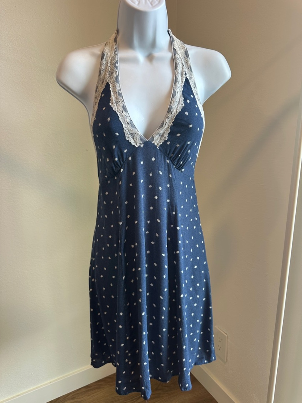 wild fable Navy Halter Sleep Dress with Cream Lace